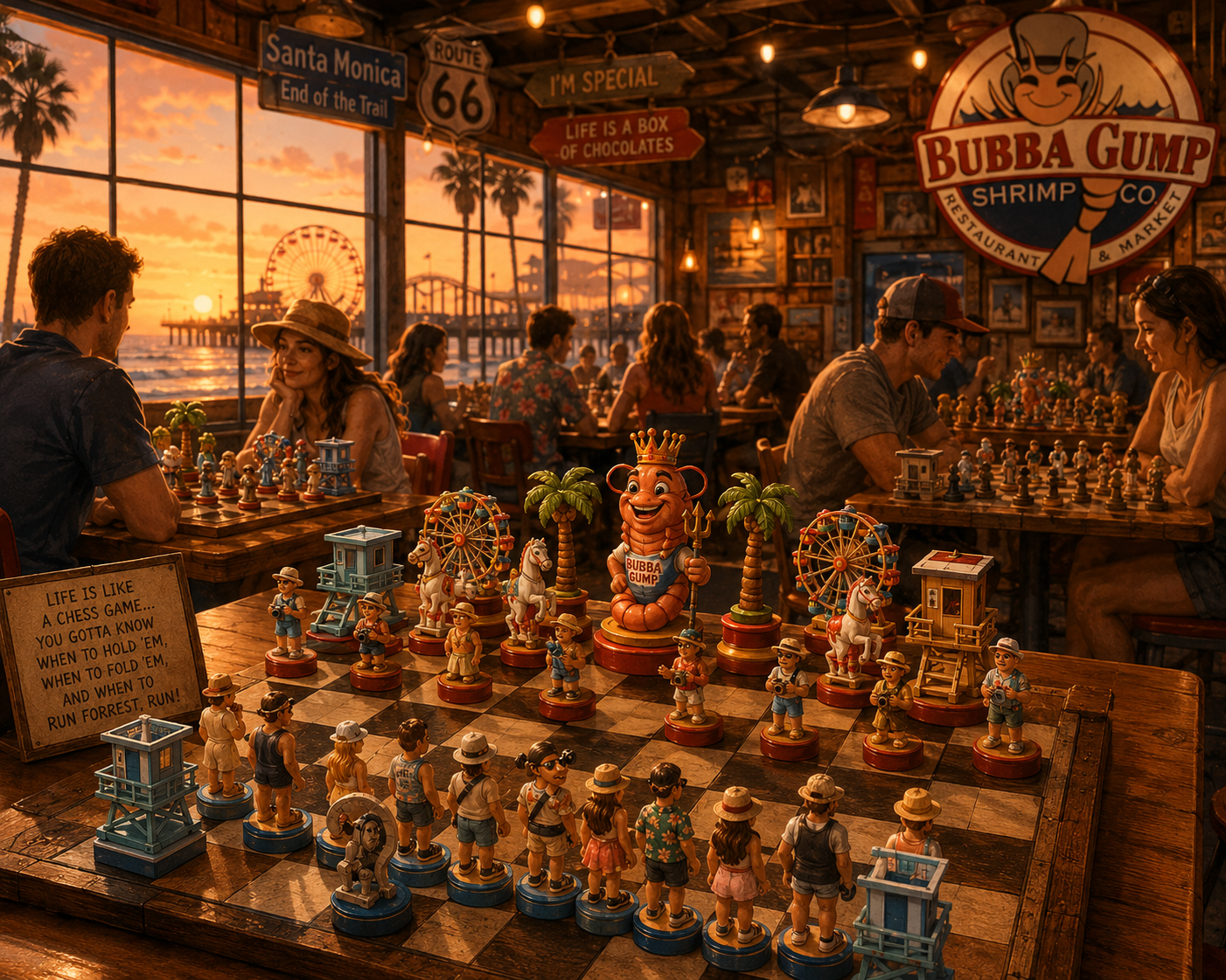Chess tables inside Bubba Gump